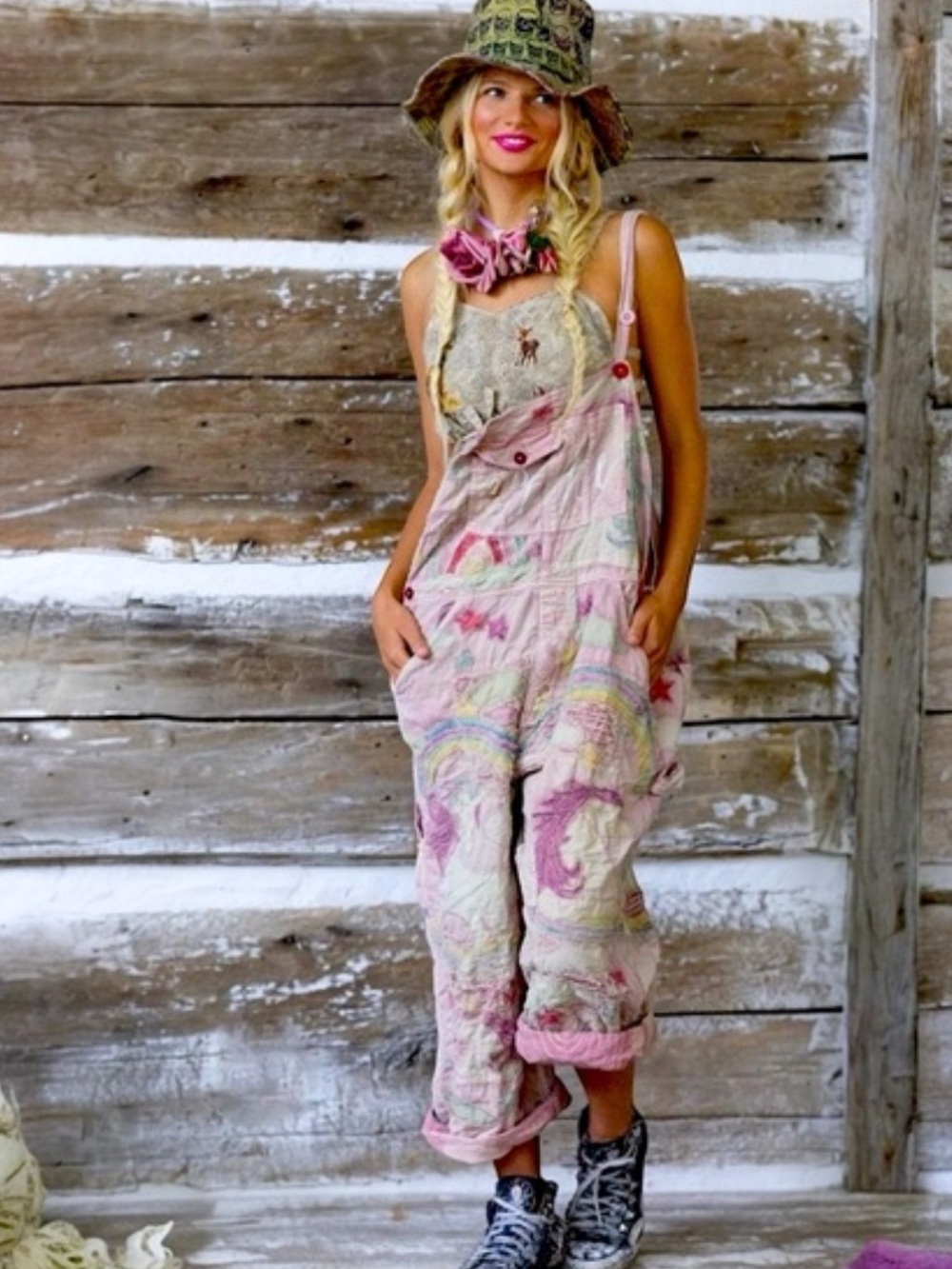 Magnolia Pearl Unicorn Appliqué Overalls